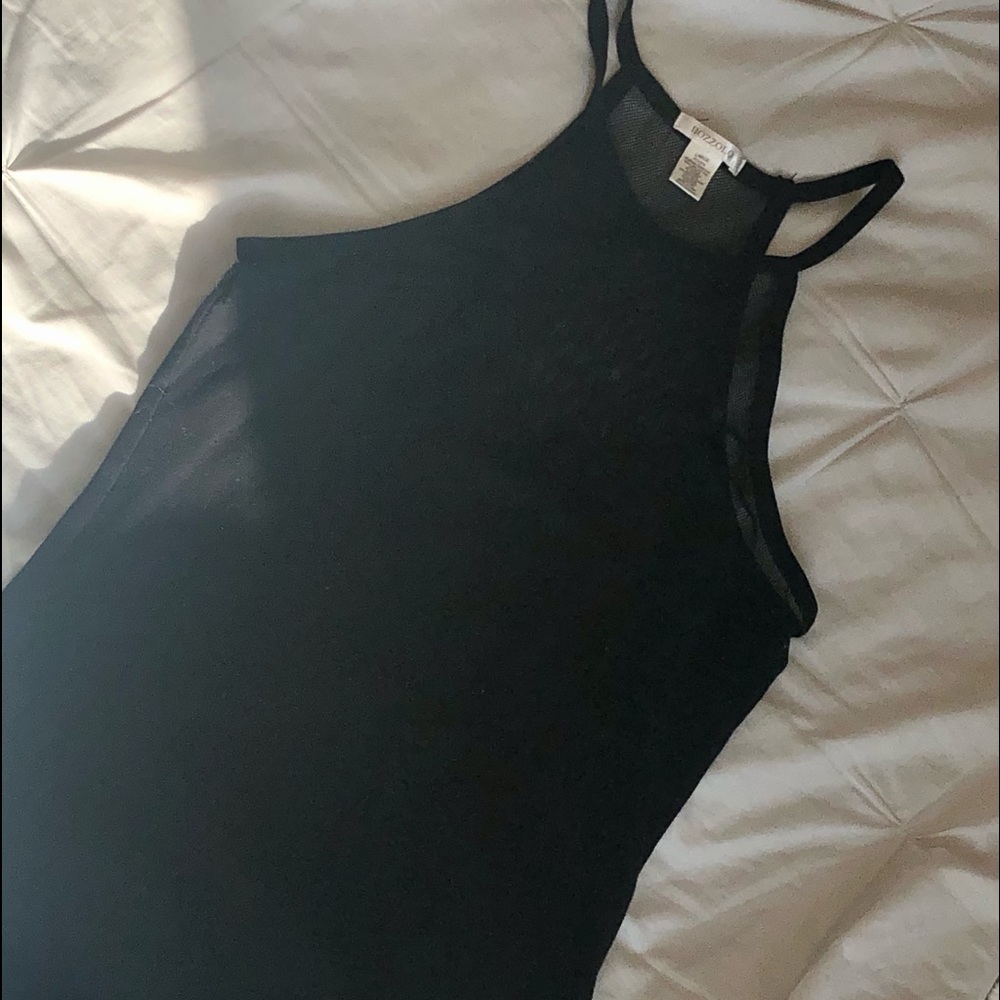 Black top, size L, high neck w/ mesh detail